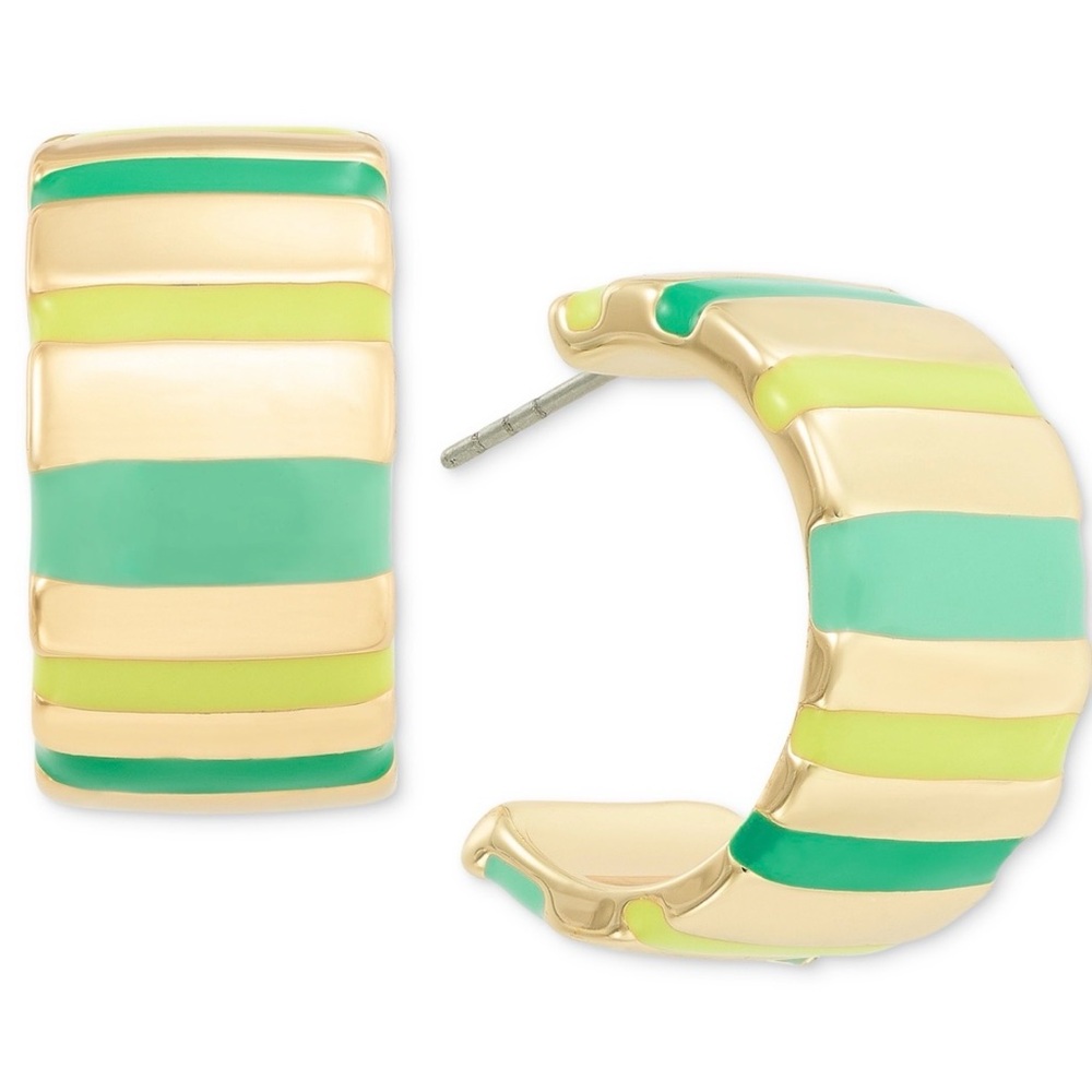 On 34th Gold-Tone Striped Medium Hoop Earrings, 1.2", Created for Macy's - Green